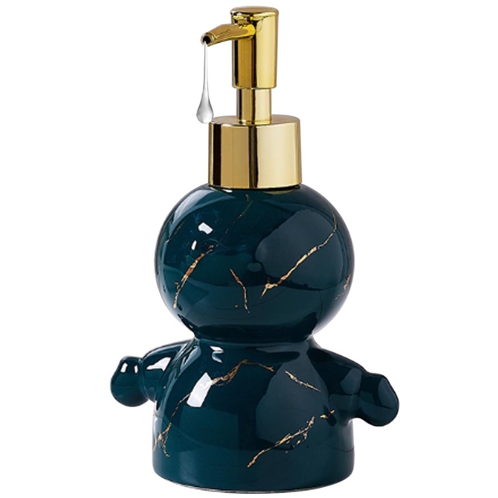 Bathroom Hand Soap Dispenser Marble-Patterned Hand with Pump Refillable Ceramic Lotion Bottle New Home Essentials(Blue)