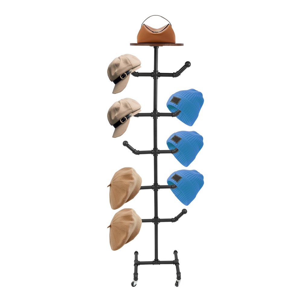 fvscgjmwp Black Metal Hat Stand 34x34x166 cm, 12 Dual Hooks Coat & Hat Rack, Tree-Style Tripod Base, Holds Caps Bags Scarves, Bedroom Office Entryway Hallway,Anti-Slip Feet, 5-Min Tool Assembly
