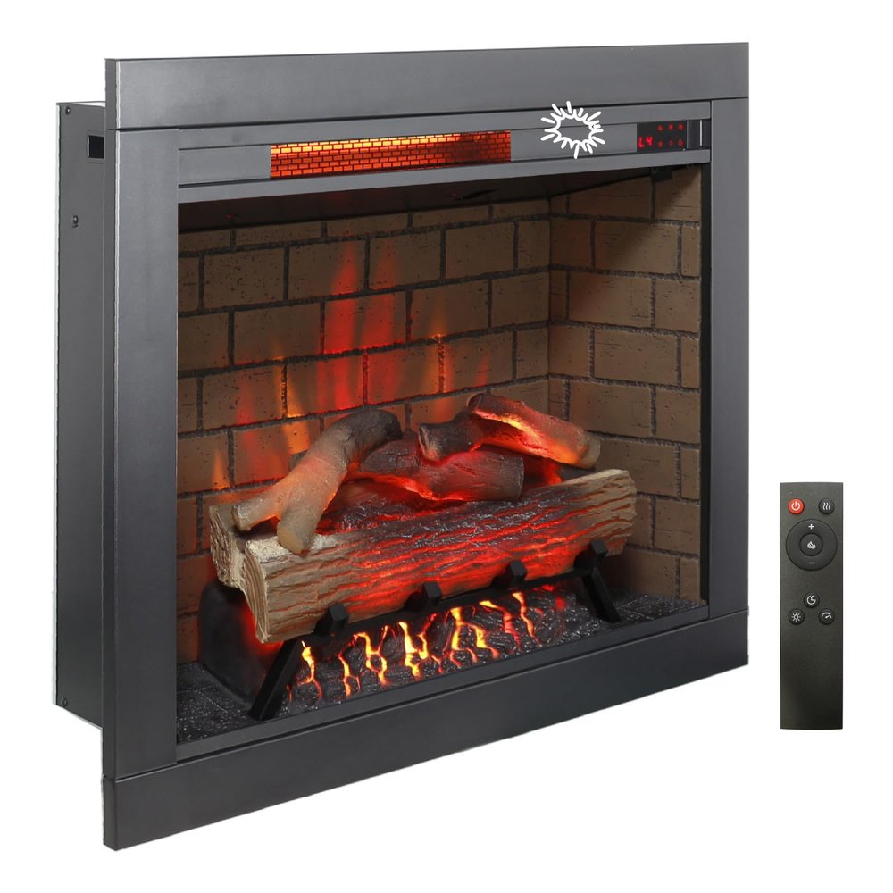 28 Inch Infrared Electric Fireplace with Removable Trim Kit - Antique Black