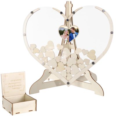 Vestamore Rustic Wooden Wedding Guest Book: Heart-Shaped with 100 Hearts, Acrylic Display, 13 X 12.8 in