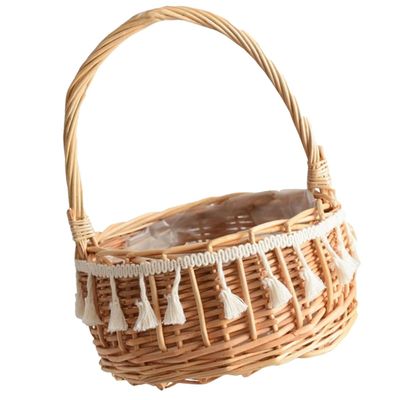 OSALADI Rustic Rattan Flower Girl Basket with Tassel Handwoven Storage for Wedding Petals and Small Flowers Versatile Decorative Basket for Home and Party Use