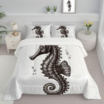 ANALTIRCE Coverless Quilt Set with 2 Pillowcases, 7.5 Tog 80" x 90" Size Reversible Duvet All Seasons with Minimalism Animals Pattern, Lightweight and Warm White 3 Comforter Full