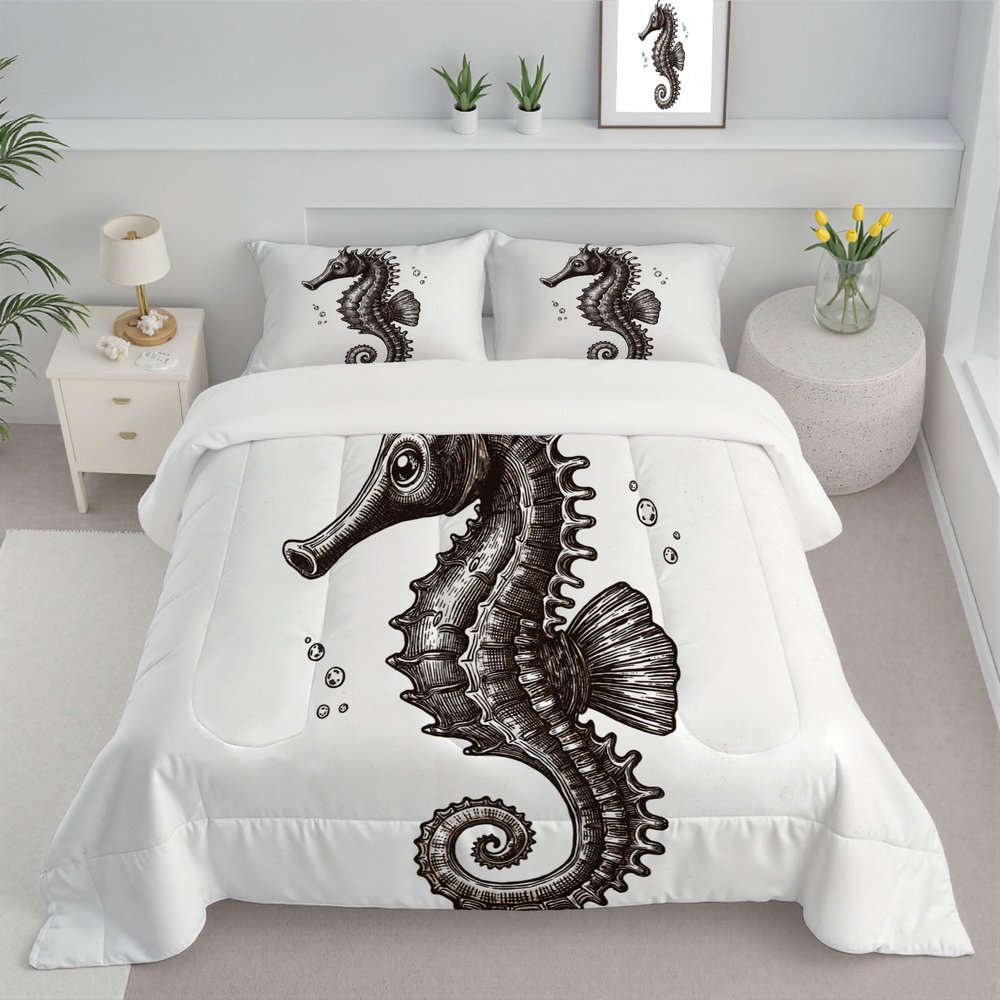 ANALTIRCE Coverless Quilt Set with 2 Pillowcases, 7.5 Tog 80" x 90" Size Reversible Duvet All Seasons with Minimalism Animals Pattern, Lightweight and Warm White 3 Comforter Full