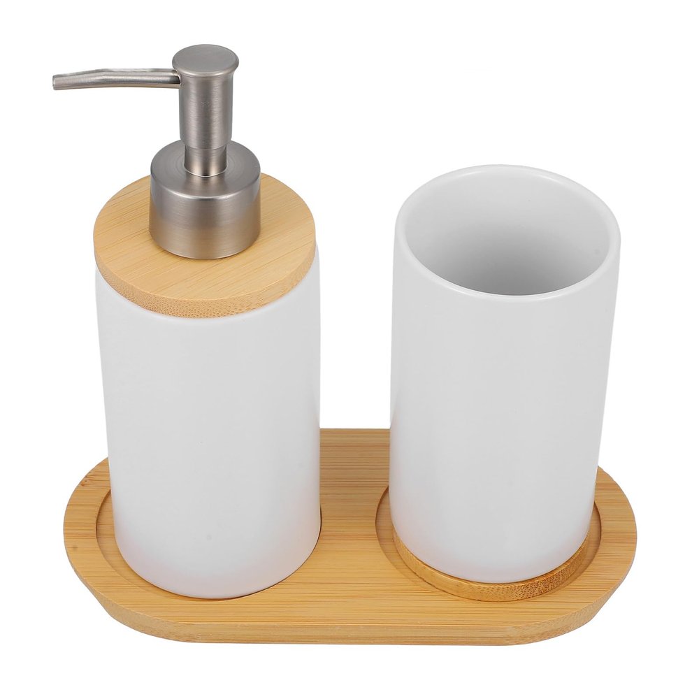 BESPORTBLE Ceramic Bathroom Accessories Set White Toothbrush Cup Lotion Dispenser with Base Vanity Countertop Organizer for Home and Family