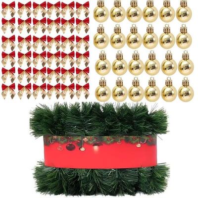 Artificial Christmas Garland Green Tinsel Vine with 36 Pcs 5cm Bows & 24 Pcs 4cm Baubles, for Christmas Tree, Wedding, Party Decoration
