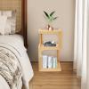 3-Tier End Table with Glass Shelves, Solid Wood Side Table with Wave Pattern Glass, Modern End Table, Compact Nightstand for Living Room, Office, Bedroom, and Study Room (Log Color) view 2