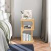 3-Tier End Table with Glass Shelves, Solid Wood Side Table with Wave Pattern Glass, Modern End Table, Compact Nightstand for Living Room, Office, Bedroom, and Study Room (Log Color) view 3