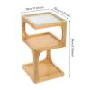 3-Tier End Table with Glass Shelves, Solid Wood Side Table with Wave Pattern Glass, Modern End Table, Compact Nightstand for Living Room, Office, Bedroom, and Study Room (Log Color) view 4