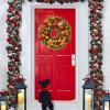 19 Inch Christmas Wreath, Xmas Door Wreath Decorations, Artificial Christmas Wreath with Pine Cones Dried Lemon Pieces for Door & Window & Fireplace view 3