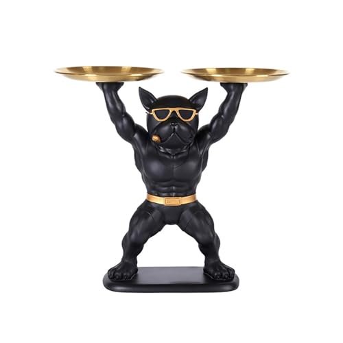 Black Bulldog Statue Decor, Dog Key Tray for Hallway, Stylish Storage for Keys, Sweets, Remotes & Lipsticks - Unique Home Decor Accent
