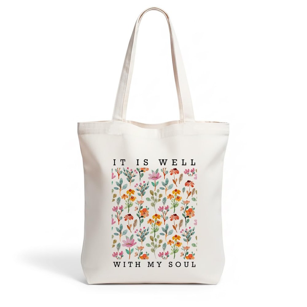 Inspirational Christian Gifts Canvas Tote Bag for Women Sister, Positive Nurse Christmas Friendship Birthday Religious Gifts, Cute FLoral Tote Bag Work Shopping Beach Bags Grocery Bags with pocket