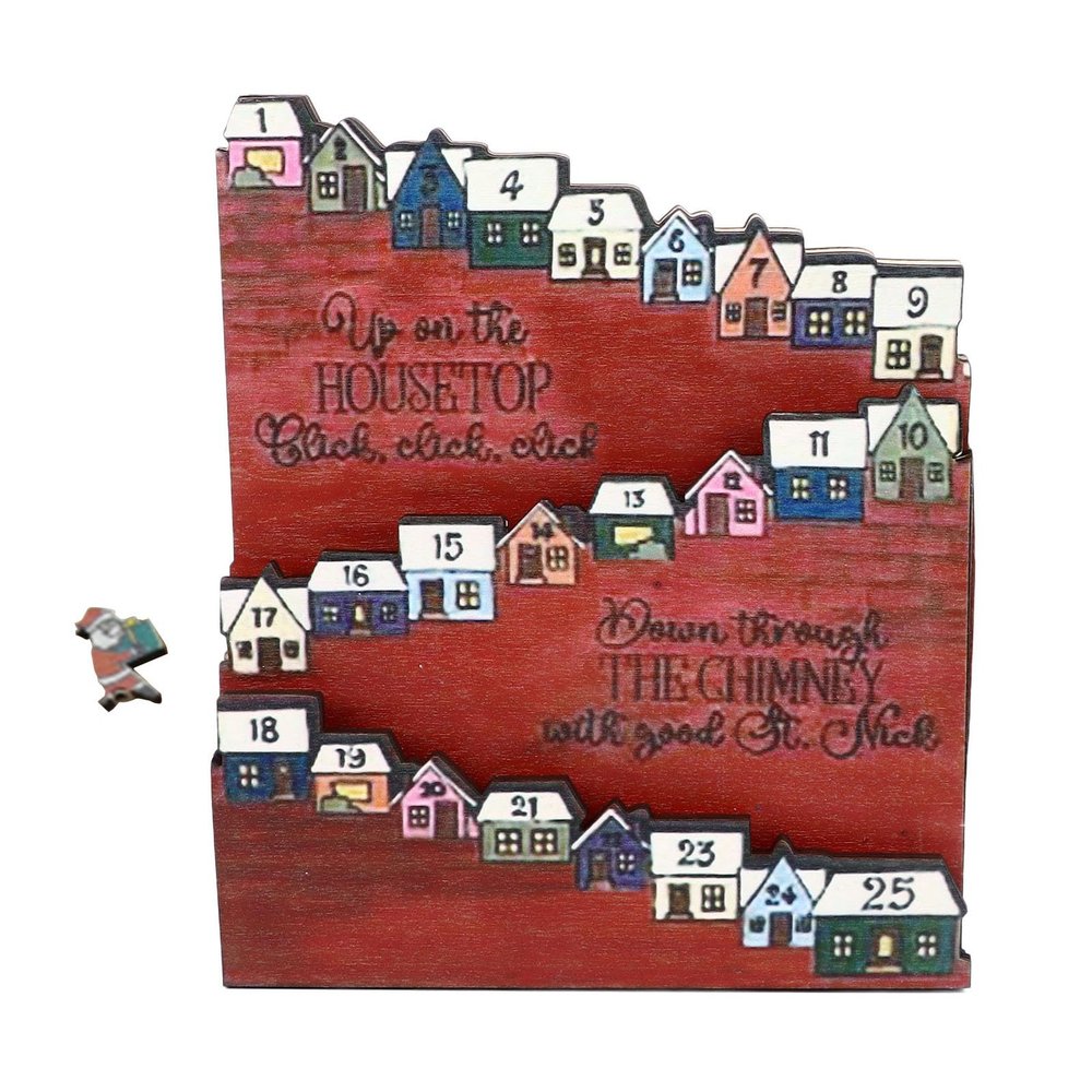 LOCADENCE Christmas Advent Calendar, Reusable Decorative 25 Houses Wood Christmas Countdown Calendar for Family Decoration