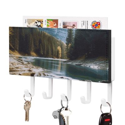 FekiLoot Mountain and Lake1 Key Holder for Wall Decorative Mail Organizer Wall Mount with 5 Hooks Easy Installation Key Rack for Entryway Mudroom Hallway Office 7.1X4.3 in