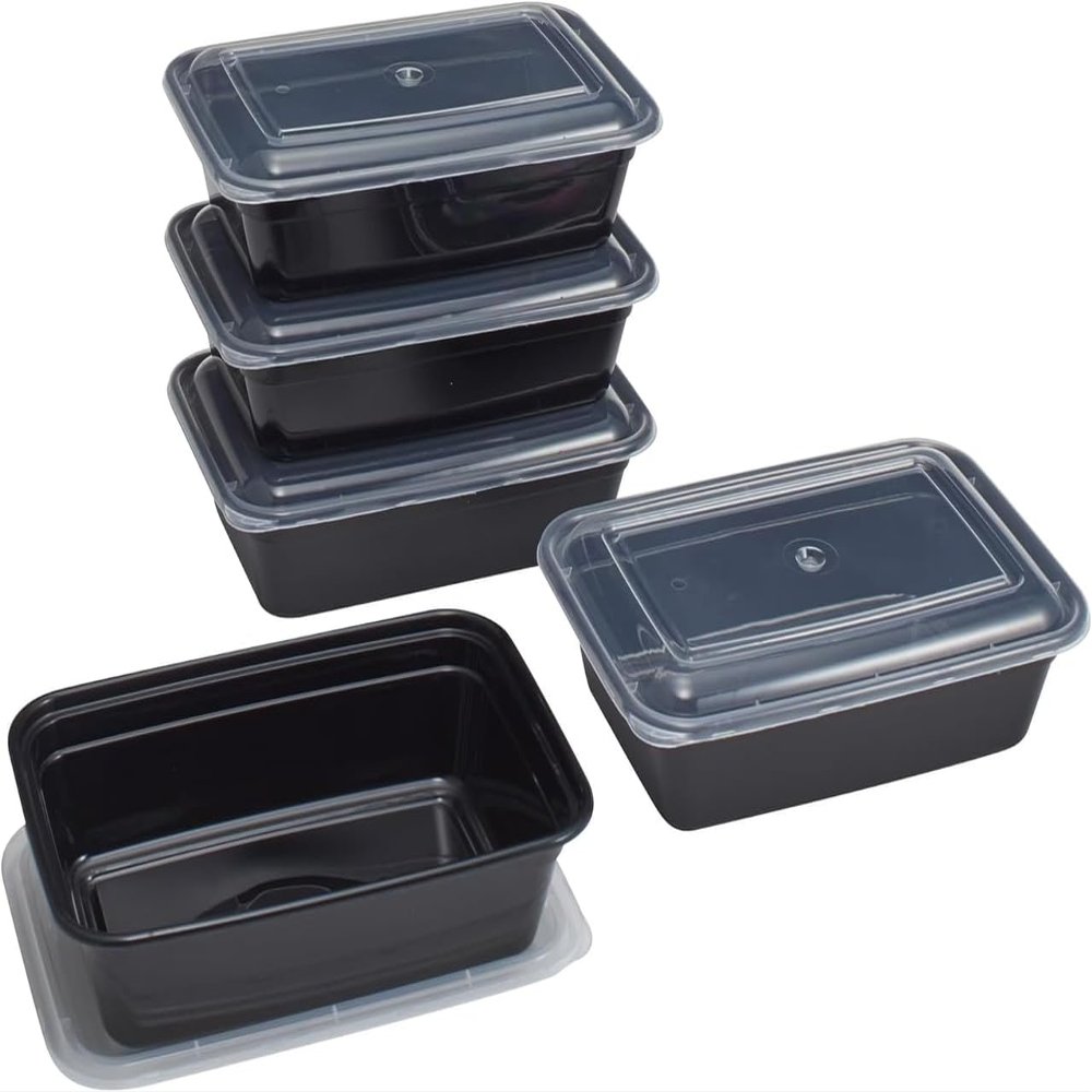 10 Piece Meal Prep Food Storage Containers, Black, space-saving