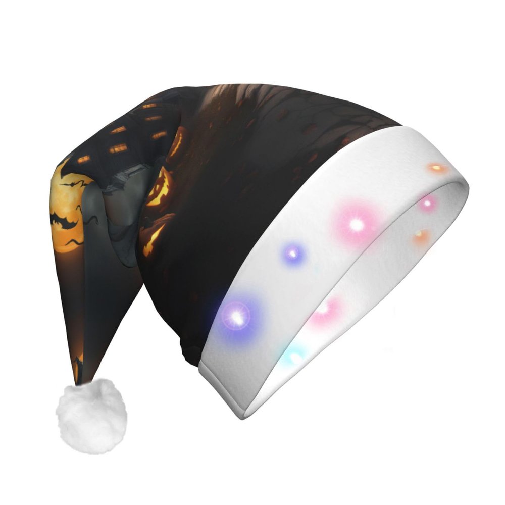 QASNLU Halloween Horror print Santa Hat Plush Light Up Funny Christmas Hat For skullcap Party Supplies Headwear