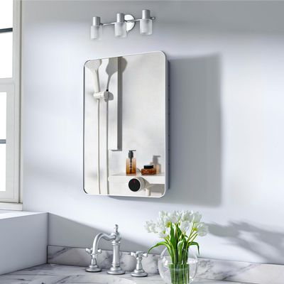 16x24 in Bathroom Medicine Cabinet with Mirror, Silver Grey
