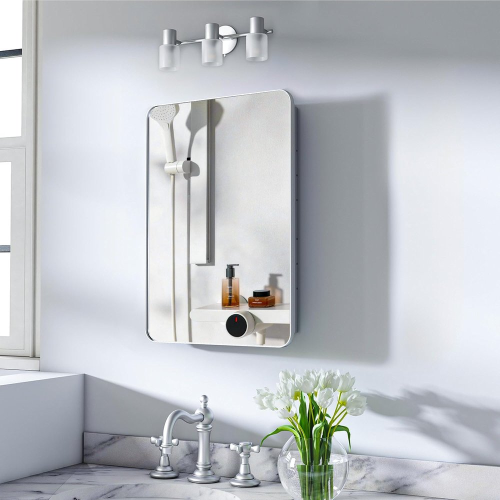 16x24 in Bathroom Medicine Cabinet with Mirror, Silver Grey