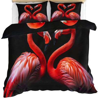GKPLY Red Bird Bedding Comforters, Tropical Bird Duvet Cover, Animal Prints Comforter Set, Reversible Print Bedding Duvet Cover & 2 Pillowcases, Zipper & Ties, California King