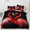 GKPLY Red Bird Bedding Comforters, Tropical Bird Duvet Cover, Animal Prints Comforter Set, Reversible Print Bedding Duvet Cover & 2 Pillowcases, Zipper & Ties, California King view 2
