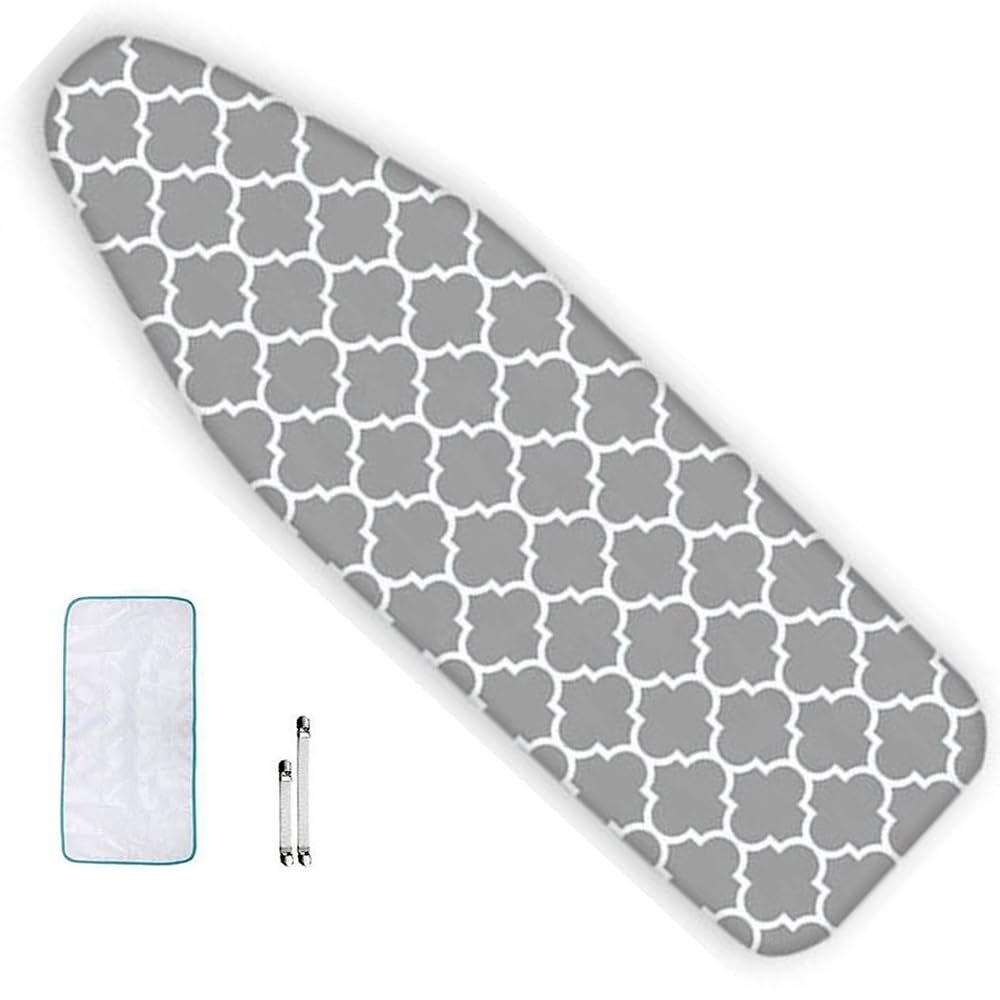 LARAKVEAKV Ironing Board Cover and Pad 35x12in 39x13in Iron Board Cover Standard Size Ironing Board Covers Drawstring Tightening Iron Covers with Fastener Strap(Gray,97x33cm/38x13in)