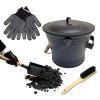 Ash Bucket Charcoal Bin for Fireplaces, Metal Pail with Lid, Heavy Duty Durability, Easy Carry Handle, Cleaning Tool Set, Fireplace Accessory for Cleaning Fire Pit Grill Indoor Outdoor, 12L view 1