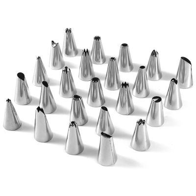 MUYRJLZX Piping Tips 24pcs Pastry Nozzles Stainless Steel Icing Tips Russian Tips Decorating Tips Piping Kit Icing Frosting Nozzles Bakeware