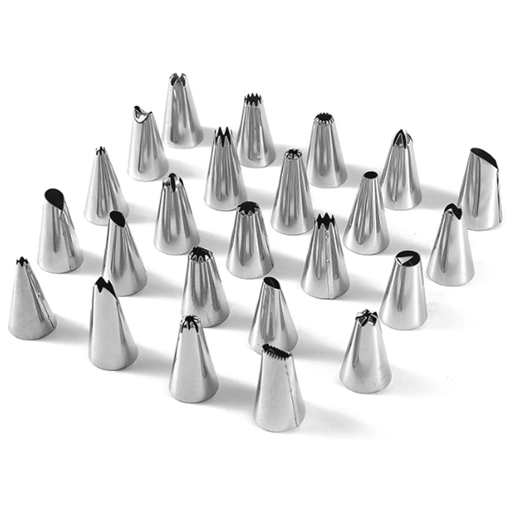 MUYRJLZX Piping Tips 24pcs Pastry Nozzles Stainless Steel Icing Tips Russian Tips Decorating Tips Piping Kit Icing Frosting Nozzles Bakeware