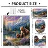 4 Piece Mountain Bear Shower Curtain Set with Non-Slip Rugs, Toilet Lid Cover and Bath Mat Wildlife Lake Forest Sunset Bathroom Decor with 12 Hooks, 72 x 72 Inch view 4