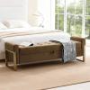 BaseBeauty 67" Storage Bench for Bedroom, King Size End of Bed Bench, Upholstered Storage Ottoman Bench with Golden Metal Legs, Bedroom Bench for Entryway, Brown view 1