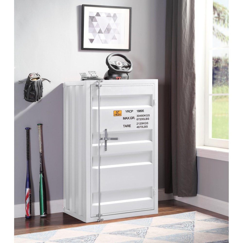 Cargo White Finish Chest - Metal White - Five Adjustable Shelves - Modern Storage Solution - Durable Industrial Design