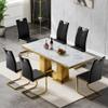 7 Piece Marble Dining Table Set for 6, 68.11" Luxury Kitchen Dining Room Table Set with 6 PU Leahter Chairs, 2.75" Thick White Faux Marble Top and Gold Stainless Steel Base,Modern Dinner Set for 6 view 2