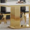 7 Piece Marble Dining Table Set for 6, 68.11" Luxury Kitchen Dining Room Table Set with 6 PU Leahter Chairs, 2.75" Thick White Faux Marble Top and Gold Stainless Steel Base,Modern Dinner Set for 6 view 3