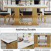 7 Piece Marble Dining Table Set for 6, 68.11" Luxury Kitchen Dining Room Table Set with 6 PU Leahter Chairs, 2.75" Thick White Faux Marble Top and Gold Stainless Steel Base,Modern Dinner Set for 6 view 4