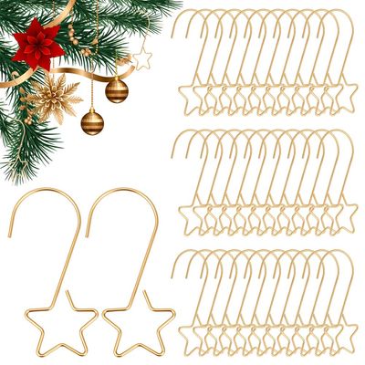 CRAFTYMELODY 100Pcs Golden Star Shaped Ornament Hooks Christmas Ornaments Hooks Stainless Steel Star Shaped Hangers for Christmas Tree Decorations Gifts Balls Hanging Party Decor Supplies