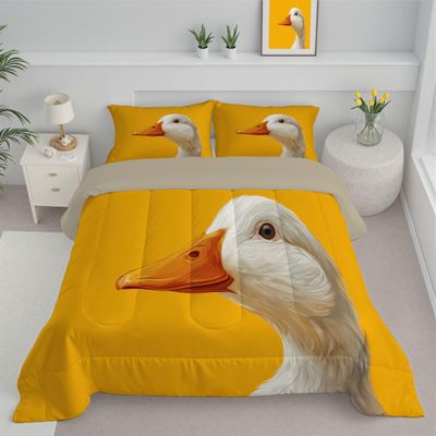 80" x 90" Coverless Duvet 7.5 Tog, Watercolor Animals Print Kids Reversible Washable Coverless Duvets, Yellow Super Soft Comfy Kids Duvets, 3 Duvet with 2 Pillowcase
