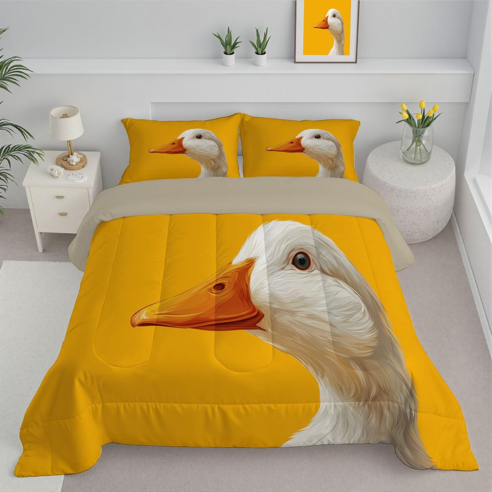 80" x 90" Coverless Duvet 7.5 Tog, Watercolor Animals Print Kids Reversible Washable Coverless Duvets, Yellow Super Soft Comfy Kids Duvets, 3 Duvet with 2 Pillowcase