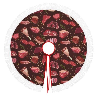 Steak Pattern Christmas Tree Skirt Round Trees Mat Cover for Party Ornaments Home Decor 122cm