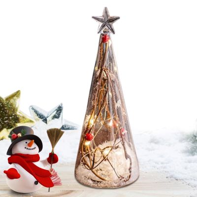 Christmas Tree with Lights | Creative Glass Tree Shape Santa,Glowing Happy Christmas Decorations, Table Centerpieces for Home Table House