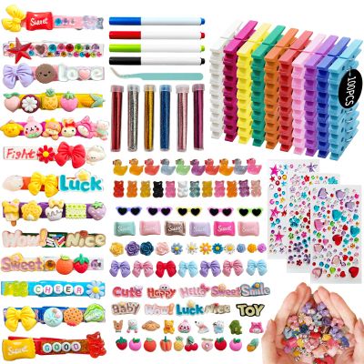100PCS Cheer Pins Spirit Clips, Colored Wooden Clothes pins with 820pcs Mini Resin Animals Bow Eyeglass Flower Candy Bead and Sticker, Cheer Pin for Cheerleading, Backpack Decor, Team Crafts Gifts