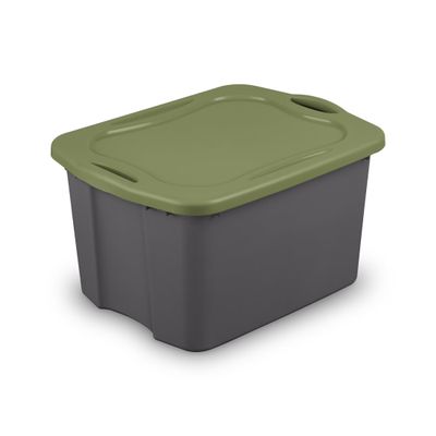 17.5 Gal. Carry Plastic Storage Bin, Full-Grip Handles, Gray/Green