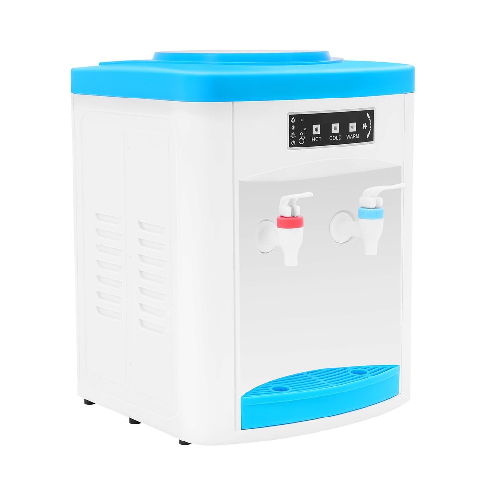 Top Loading Water Dispenser, 110V 550W Desktop Electric Water Dispenser 194 Hot and Cold Water Cooler Efficient Cooling & Heating for Bedroom Office Grocery Store & Cabinet (White + Blue)