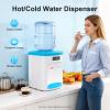 Top Loading Water Dispenser, 110V 550W Desktop Electric Water Dispenser 194 Hot and Cold Water Cooler Efficient Cooling & Heating for Bedroom Office Grocery Store & Cabinet (White + Blue) view 4