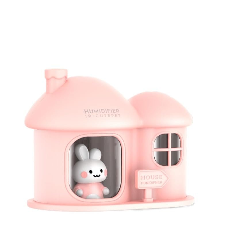 Colorful LED Volcano Humidifier, Ultrasonic Cool Mist Auto Shut-Off Car Diffuser, 2 Fog Mode Ultra Quiet Humidifier USB-300ml for Winter Christmas Bedroom Home, Office Cute Bunny Cartoon (M351-Pink)