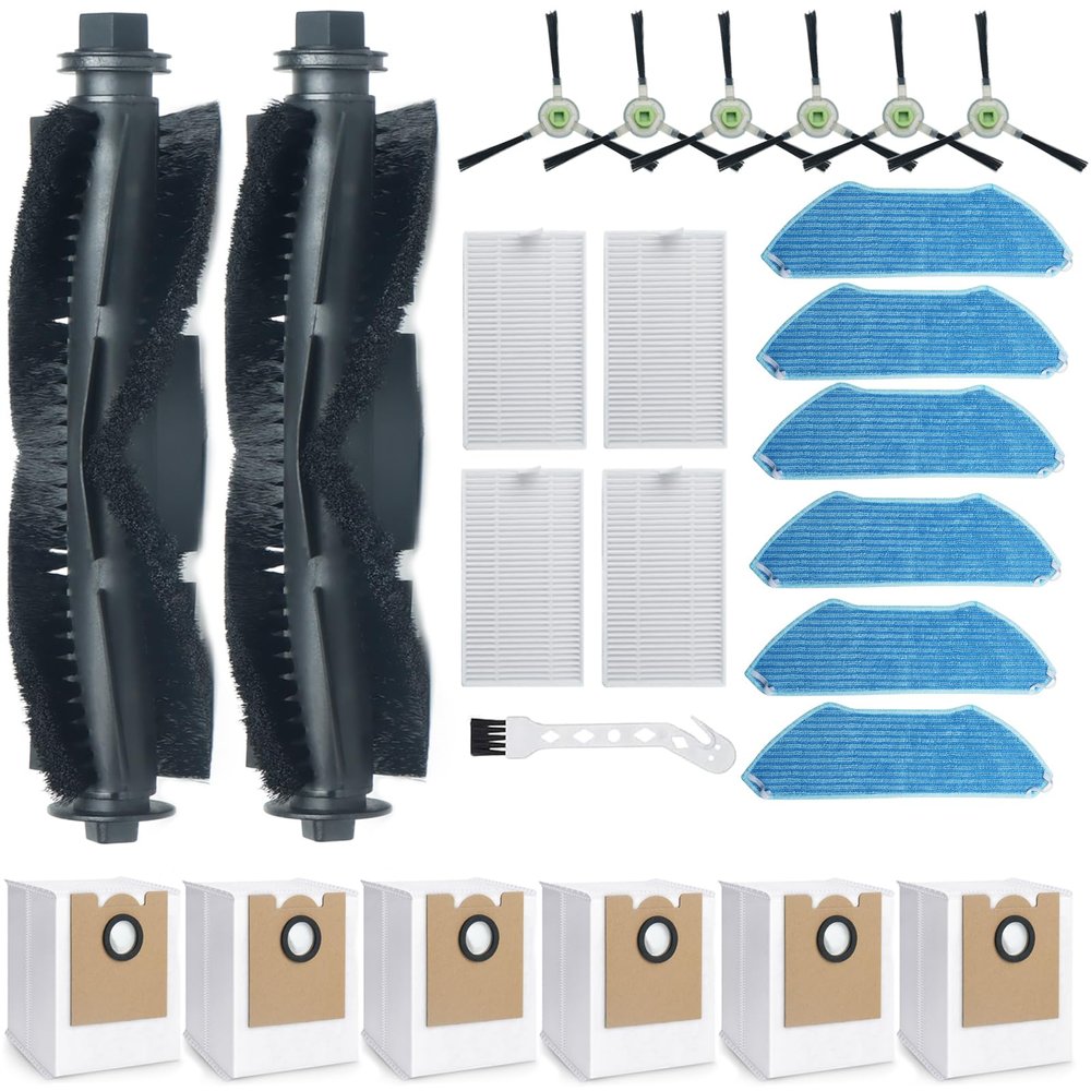 25-Piece Replacement Parts Kit for Lefant M2 Pro & M2S Pro | Includes 2 Main Brushes, 4 HEPA Filters, 6 Mop Pads, 6 Dust Bags, 6 Side Brushes & Tool | Complete Maintenance Bundle