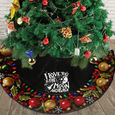 Christmas Tree Skirt I Love You to The Moon and Back Christmas Decorations Soft Red Green Christmas Decor Mat for Xmas Holiday Decorations 30"