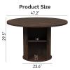 47" Round Dining Table for 4, Modern Fluted Circle Table with 2-Layer Storage and Sliding Door, Farmhouse Dinner Tables for Kitchen, Living Room, Brown view 2
