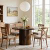 47" Round Dining Table for 4, Modern Fluted Circle Table with 2-Layer Storage and Sliding Door, Farmhouse Dinner Tables for Kitchen, Living Room, Brown view 3