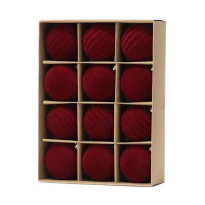 12Pcs Velvet Christmas Ornaments Balls Sets for Christmas, Shatterproof Ornaments Set, 8CM Red Flocked Ball Shatterproof Sets for Holiday Party Festival Indoor Home Shopping Mall Bedroom Window Store