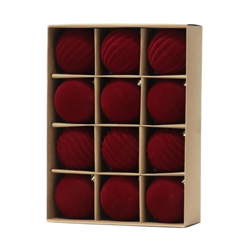 12Pcs Velvet Christmas Ornaments Balls Sets for Christmas, Shatterproof Ornaments Set, 8CM Red Flocked Ball Shatterproof Sets for Holiday Party Festival Indoor Home Shopping Mall Bedroom Window Store
