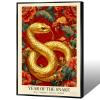 Chinese Lunar Year of the Snake Golden Art Print Traditional Oriental Home Decor Red Peony & Cloud Pattern Zodiac Wall Decor for Apartment Bedroom Living Room Office 24X36 in Unframed view 1